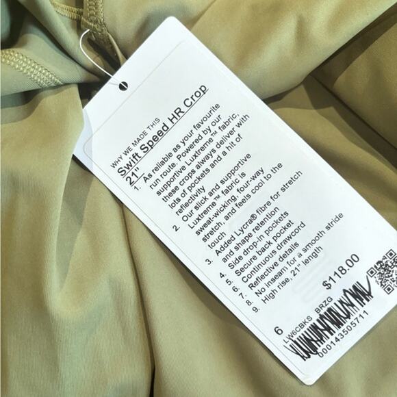 LULULEMON Women's Bronze Green Swift Speed High-Rise Crop 21" Leggings Sz 6 - Picture 6 of 6